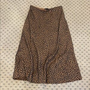 J. Crew Brown Midi Skirt with Black Spot Print
